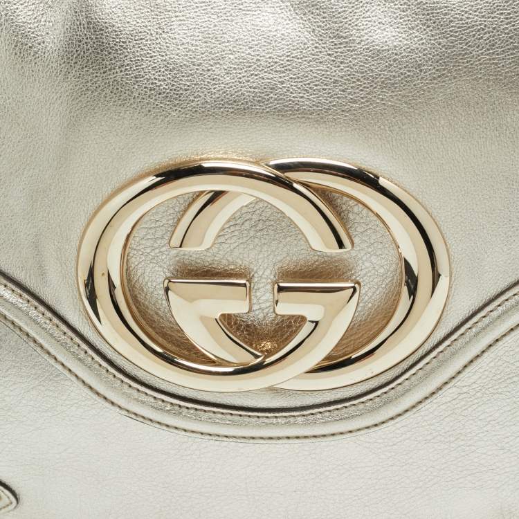 Pre Owned Gucci Gold Leather Medium Britt Tassel Hobo