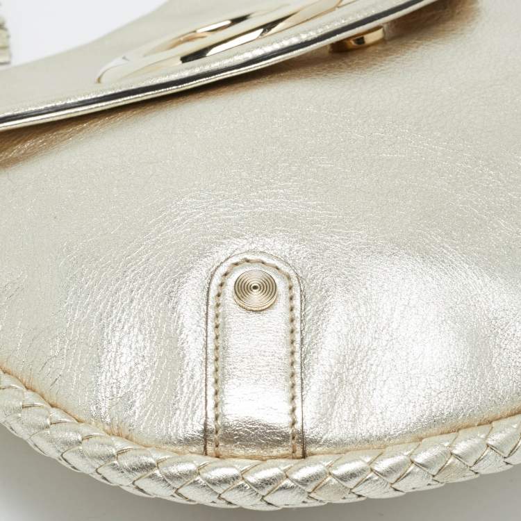 Pre Owned Gucci Gold Leather Medium Britt Tassel Hobo