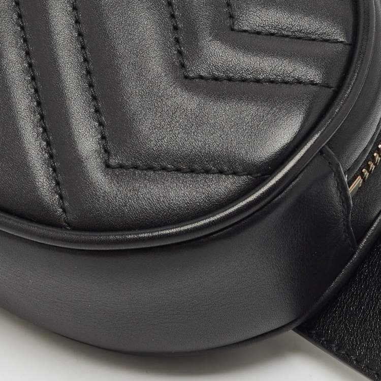 Pre Owned Gucci Black Matelassé Leather Mini GG Marmont Belt Bag