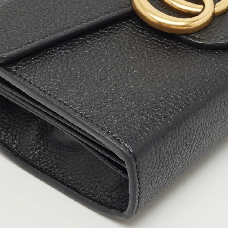 Pre Owned Gucci Black Leather GG Marmont Wallet on Chain