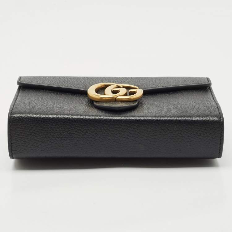 Pre Owned Gucci Black Leather GG Marmont Wallet on Chain