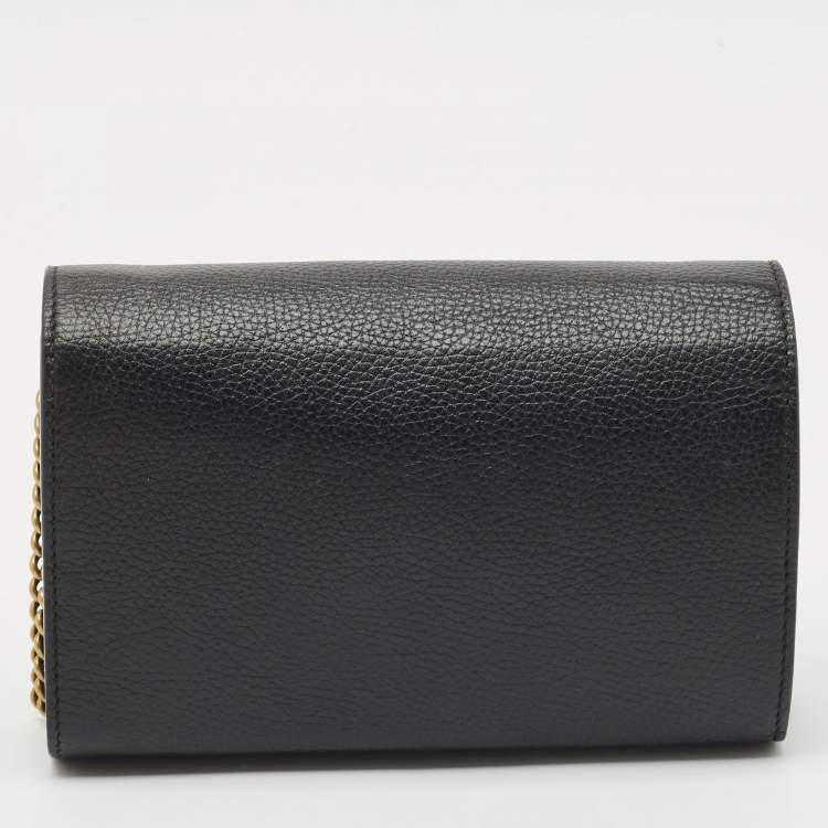 Pre Owned Gucci Black Leather GG Marmont Wallet on Chain
