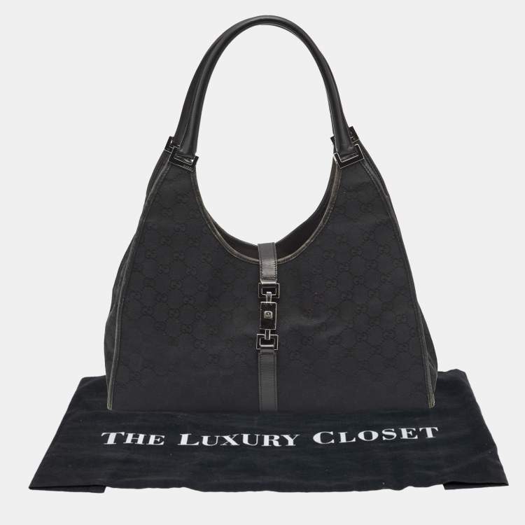 Pre Owned Gucci Black GG Canvas and Leather Jackie O Hobo