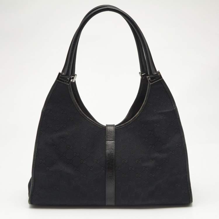 Pre Owned Gucci Black GG Canvas and Leather Jackie O Hobo