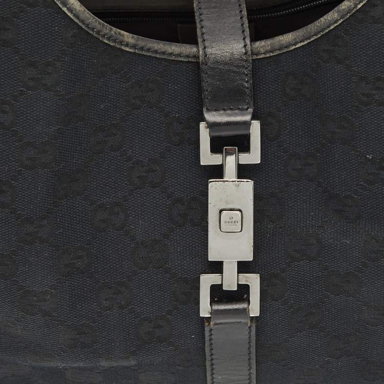 Pre Owned Gucci Black GG Canvas and Leather Jackie O Hobo