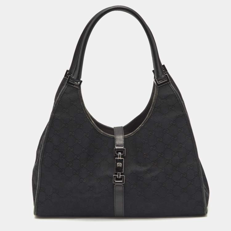 Pre Owned Gucci Black GG Canvas and Leather Jackie O Hobo