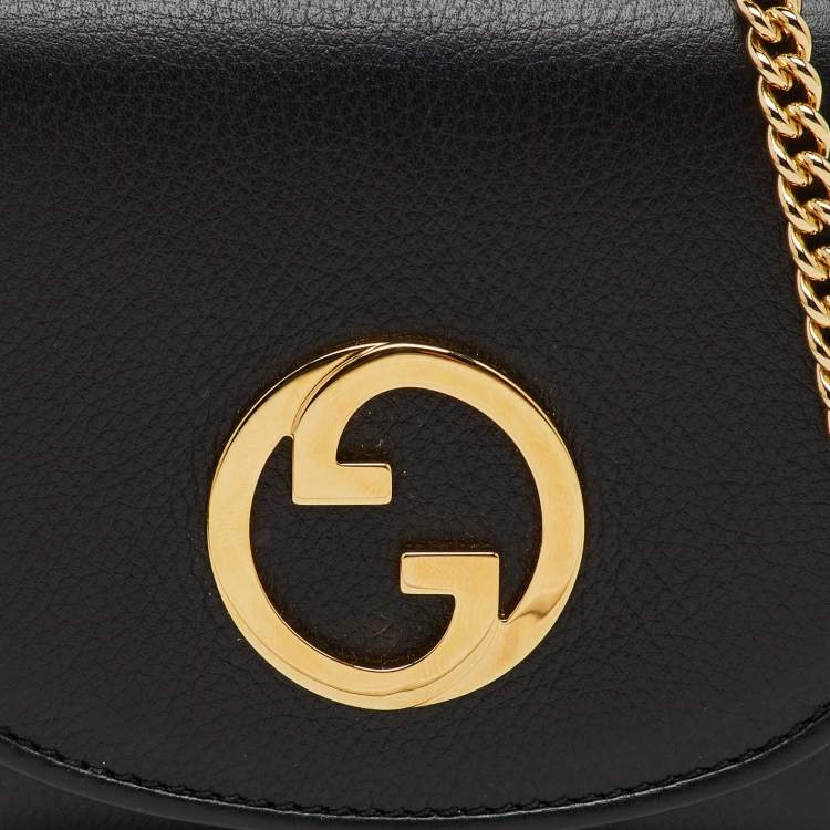 Pre Owned Gucci Black Leather Blondie Medium Wallet On Chain
