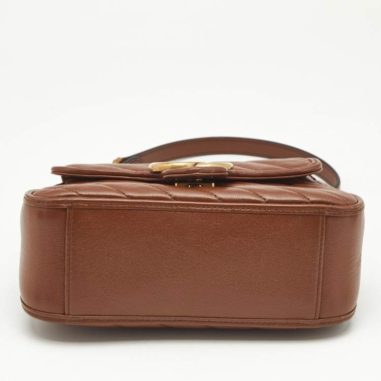 Pre Owned Gucci Brown Matelasse Leather Mini GG Marmont Top Handle Bag