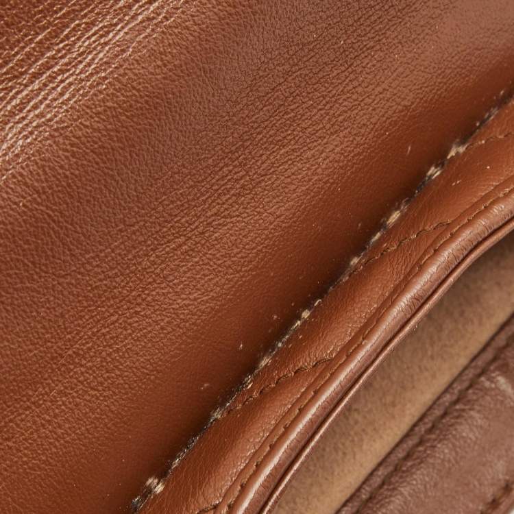 Pre Owned Gucci Brown Matelasse Leather Mini GG Marmont Top Handle Bag