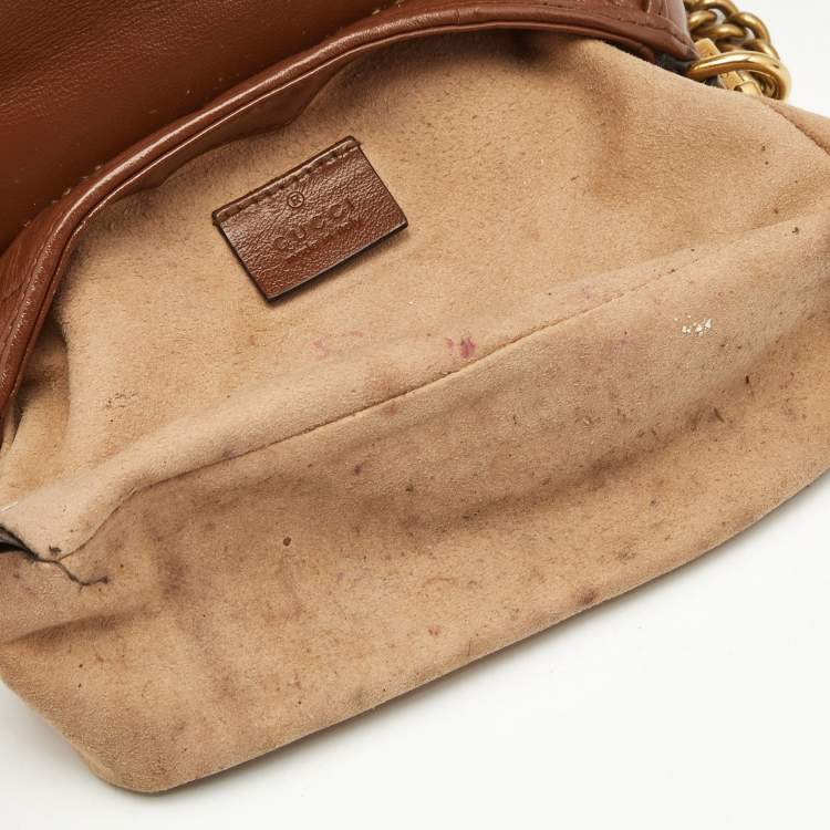 Pre Owned Gucci Brown Matelasse Leather Mini GG Marmont Top Handle Bag