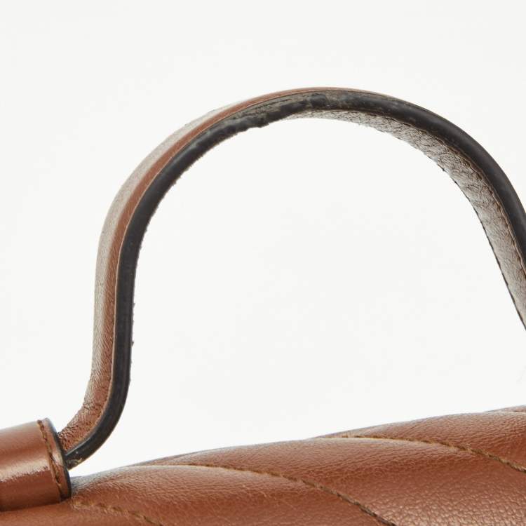 Pre Owned Gucci Brown Matelasse Leather Mini GG Marmont Top Handle Bag