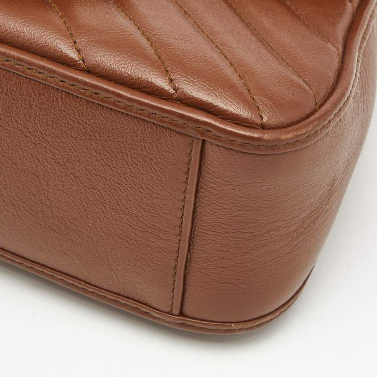 Pre Owned Gucci Brown Matelasse Leather Mini GG Marmont Top Handle Bag
