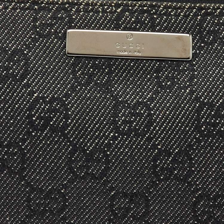 Pre Owned Gucci Dark Grey/Black GG Canvas And Leather Boat Pochette