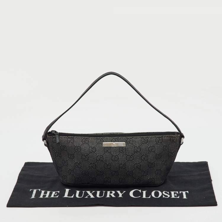 Pre Owned Gucci Dark Grey/Black GG Canvas And Leather Boat Pochette