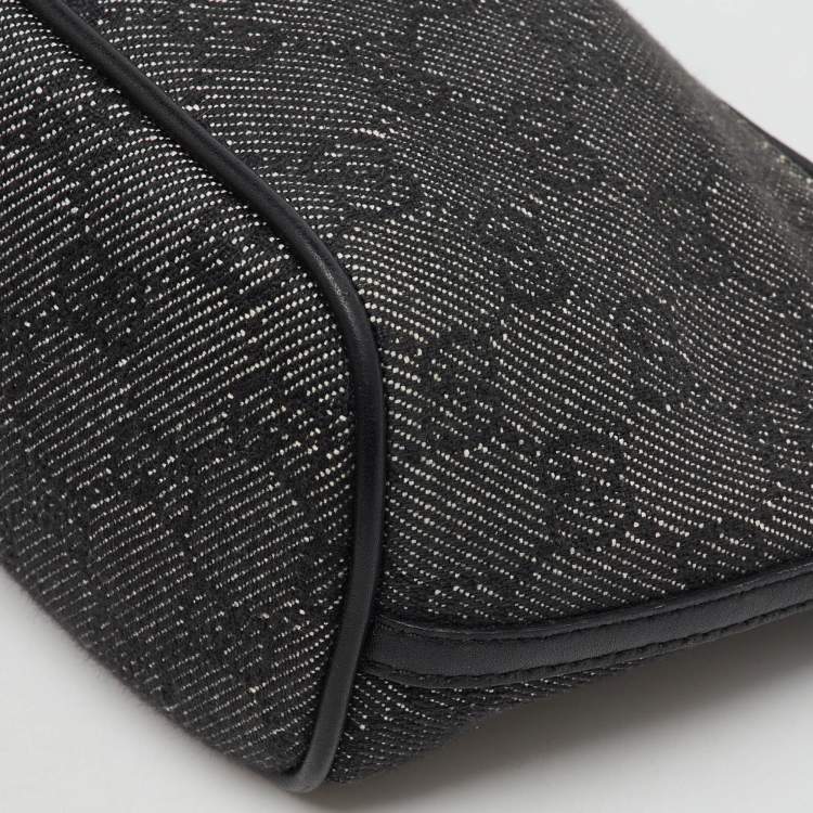 Pre Owned Gucci Dark Grey/Black GG Canvas And Leather Boat Pochette