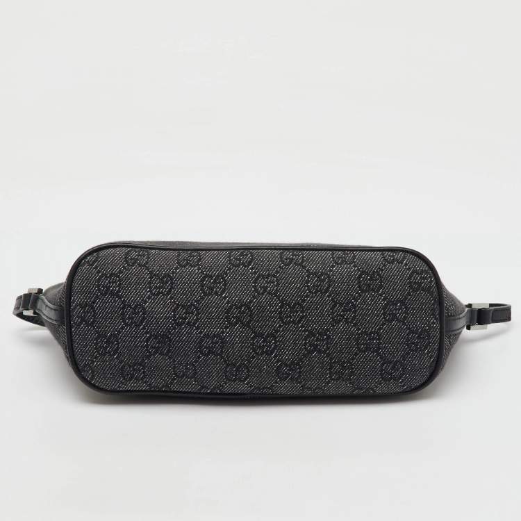 Pre Owned Gucci Dark Grey/Black GG Canvas And Leather Boat Pochette