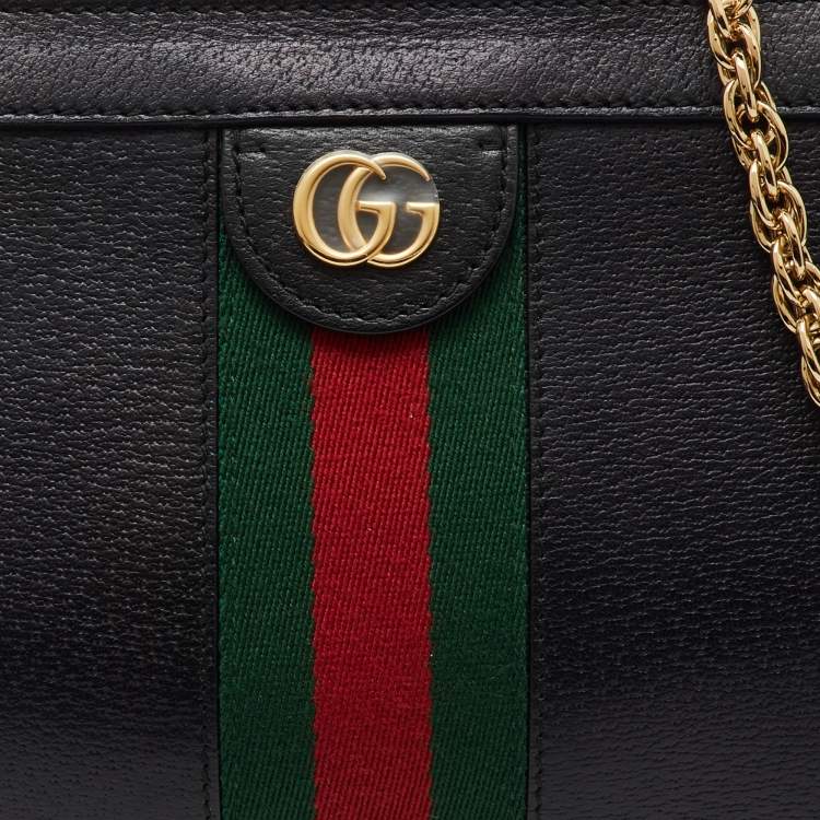 Pre Owned Gucci Black Leather GG Web Detail Ophidia Small Chain Shoulder Bag
