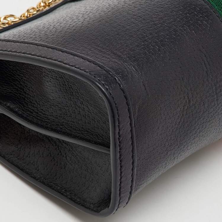 Pre Owned Gucci Black Leather GG Web Detail Ophidia Small Chain Shoulder Bag