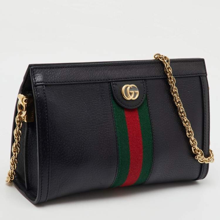 Pre Owned Gucci Black Leather GG Web Detail Ophidia Small Chain Shoulder Bag  