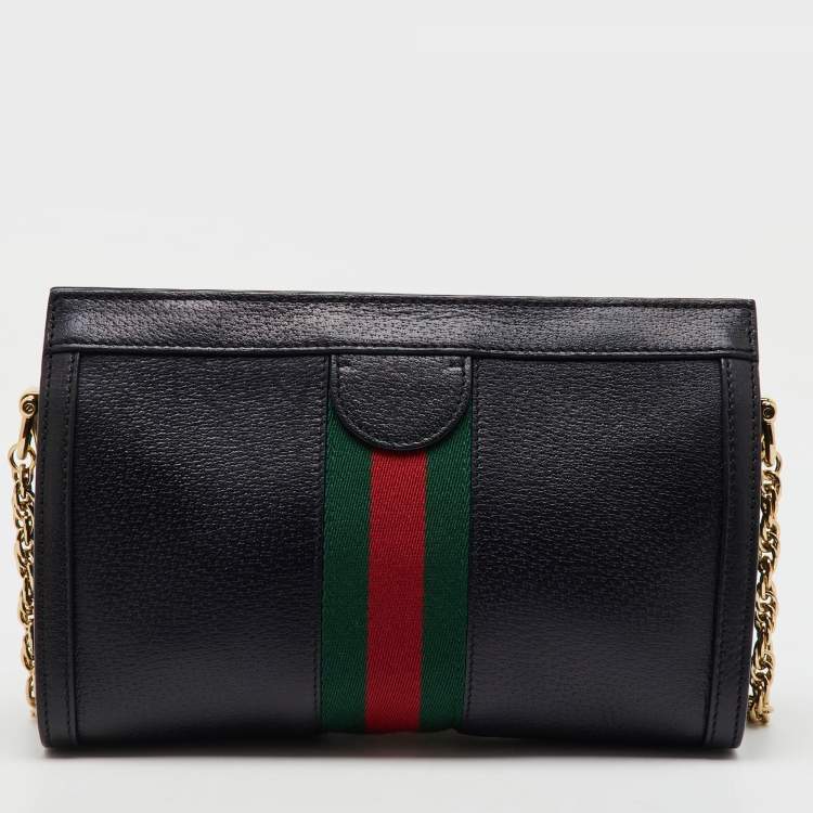 Pre Owned Gucci Black Leather GG Web Detail Ophidia Small Chain Shoulder Bag  