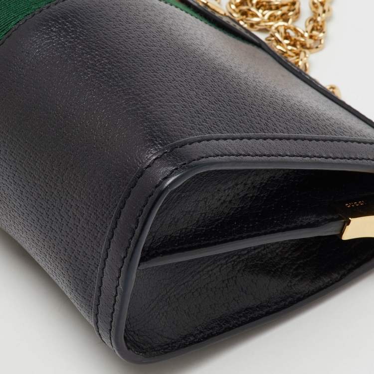 Pre Owned Gucci Black Leather GG Web Detail Ophidia Small Chain Shoulder Bag  