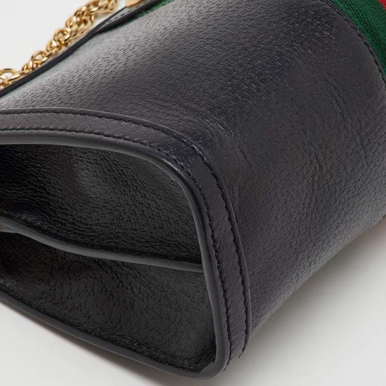 Pre Owned Gucci Black Leather GG Web Detail Ophidia Small Chain Shoulder Bag  