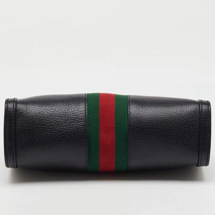 Pre Owned Gucci Black Leather GG Web Detail Ophidia Small Chain Shoulder Bag  
