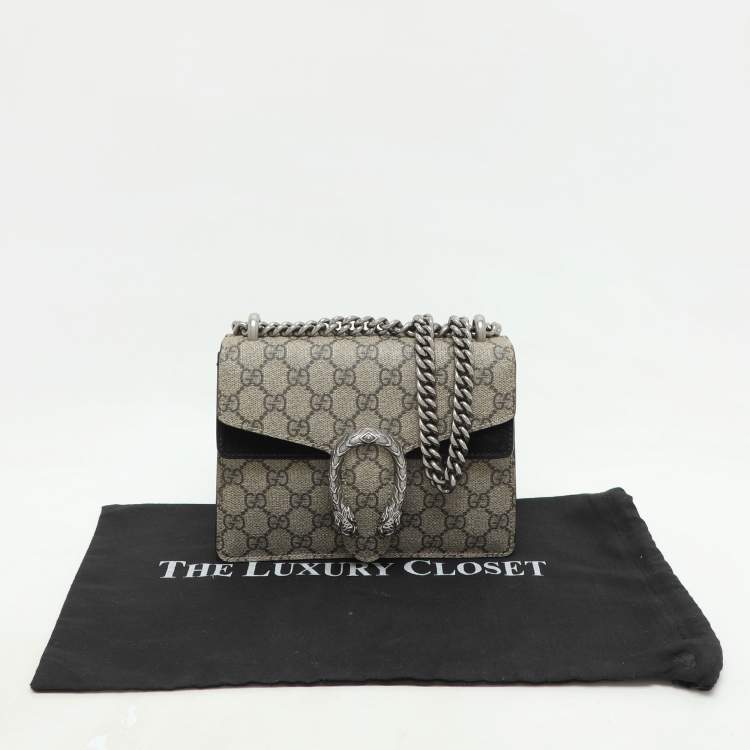Pre Owned Gucci Beige/Black GG Supreme Canvas and Suede Mini Dionysus Shoulder Bag