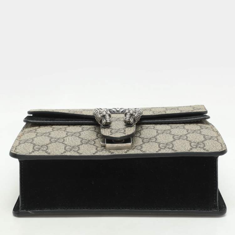 Pre Owned Gucci Beige/Black GG Supreme Canvas and Suede Mini Dionysus Shoulder Bag
