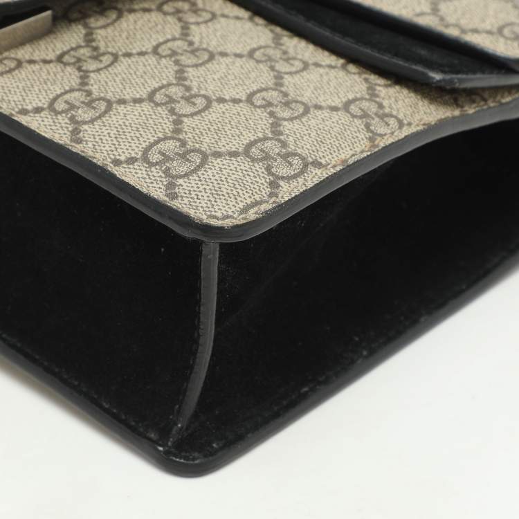 Pre Owned Gucci Beige/Black GG Supreme Canvas and Suede Mini Dionysus Shoulder Bag