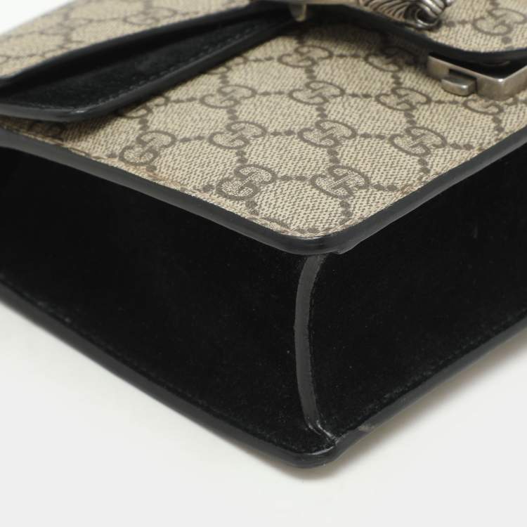 Pre Owned Gucci Beige/Black GG Supreme Canvas and Suede Mini Dionysus Shoulder Bag