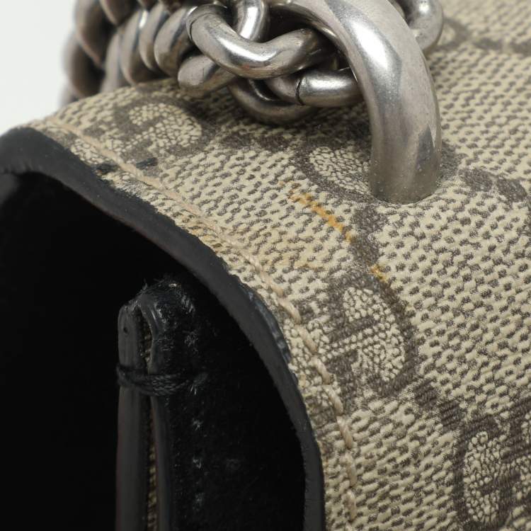 Pre Owned Gucci Beige/Black GG Supreme Canvas and Suede Mini Dionysus Shoulder Bag