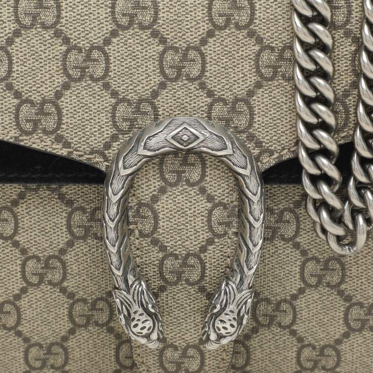 Pre Owned Gucci Beige/Black GG Supreme Canvas and Suede Mini Dionysus Shoulder Bag