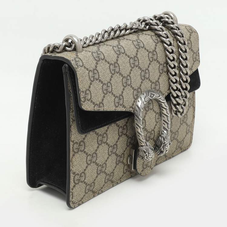 Pre Owned Gucci Beige/Black GG Supreme Canvas and Suede Mini Dionysus Shoulder Bag