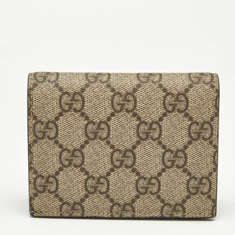 Pre Owned Gucci Beige/Red GG Supreme Coated Canvas Cherry Crystals Embellished Card Case