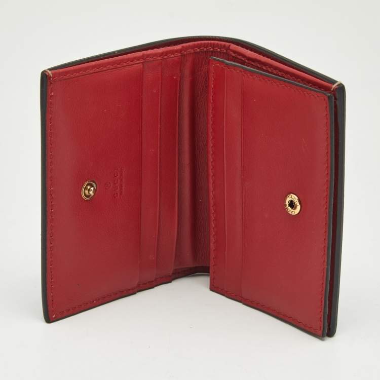 Pre Owned Gucci Beige/Red GG Supreme Coated Canvas Cherry Crystals Embellished Card Case