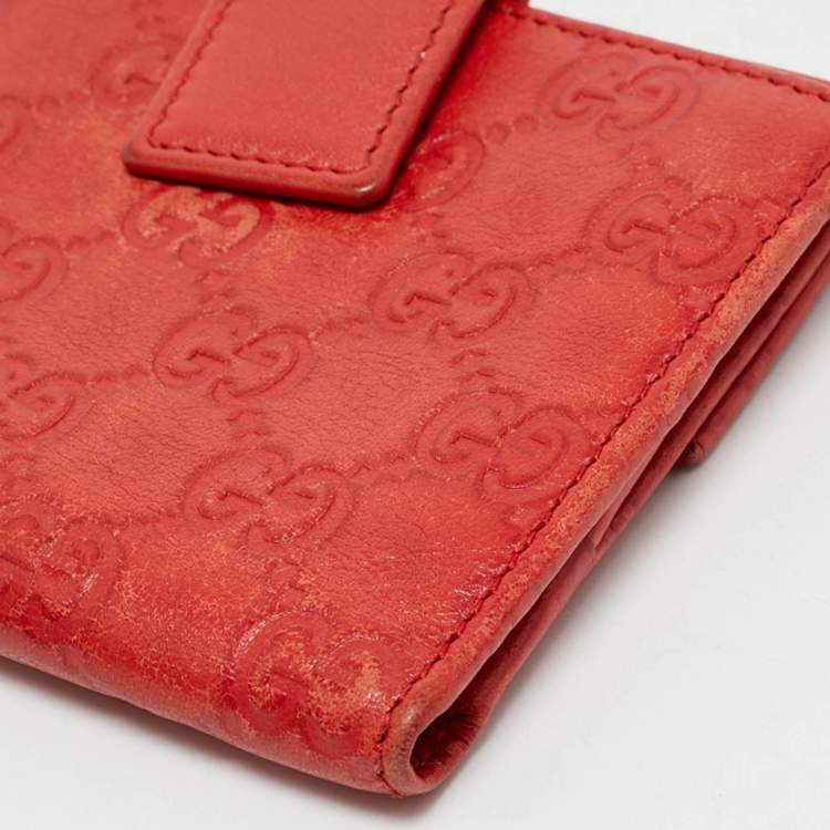 Pre Owned Gucci Orange Guccissima Leather Flap Compact Wallet