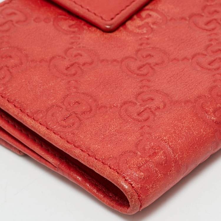 Pre Owned Gucci Orange Guccissima Leather Flap Compact Wallet