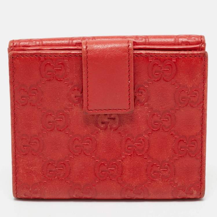 Pre Owned Gucci Orange Guccissima Leather Flap Compact Wallet