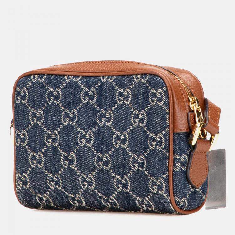 Pre Owned Gucci Blue Mini GG Denim Ophidia Crossbody