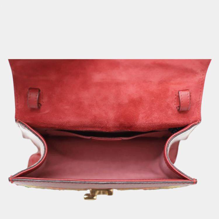 Pre Owned Gucci Patent Embroidered Mini Sylvie Red Top Handle Bag