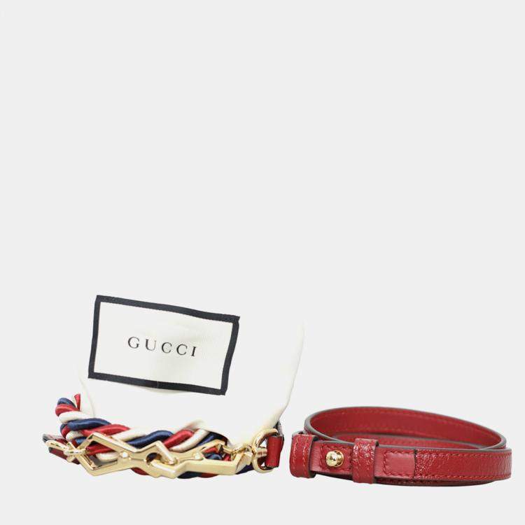 Pre Owned Gucci Patent Embroidered Mini Sylvie Red Top Handle Bag