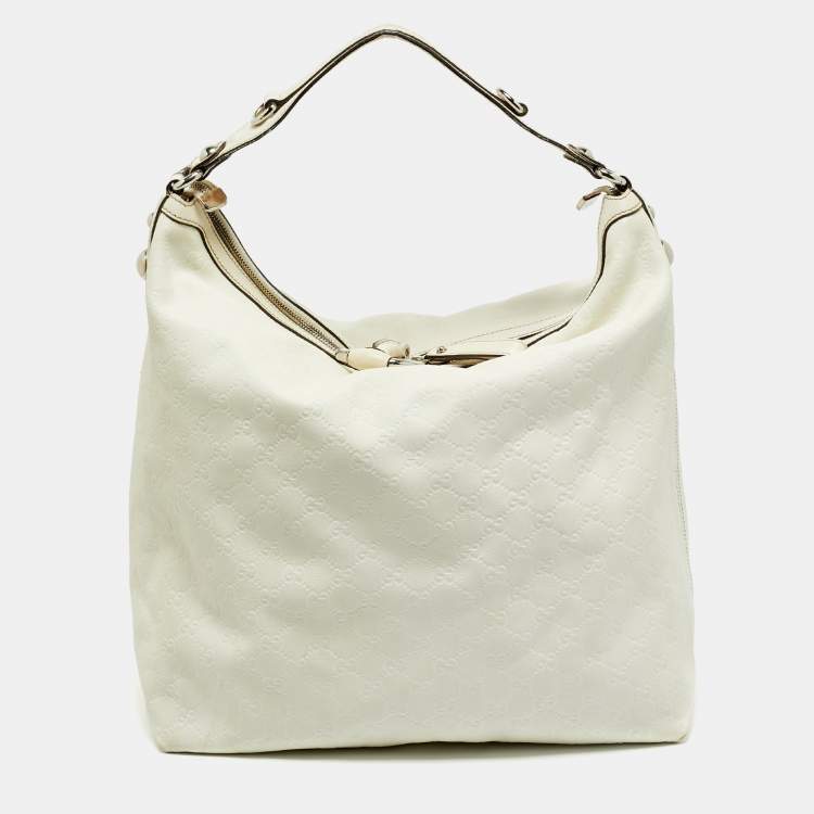 Pre Owned Gucci White Guccissima Leather Large Icon Bit Hobo 
