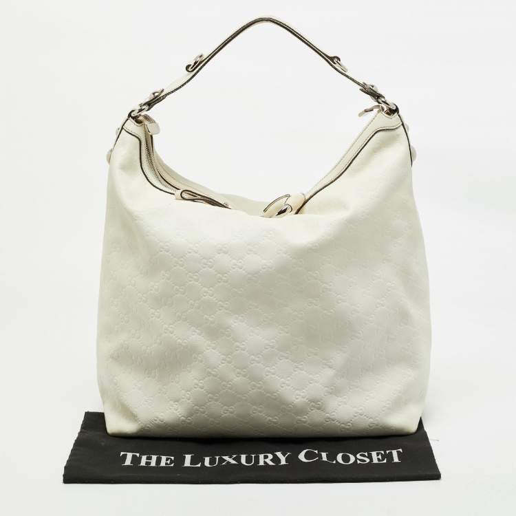 Pre Owned Gucci White Guccissima Leather Large Icon Bit Hobo 