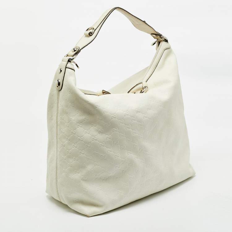 Pre Owned Gucci White Guccissima Leather Large Icon Bit Hobo 