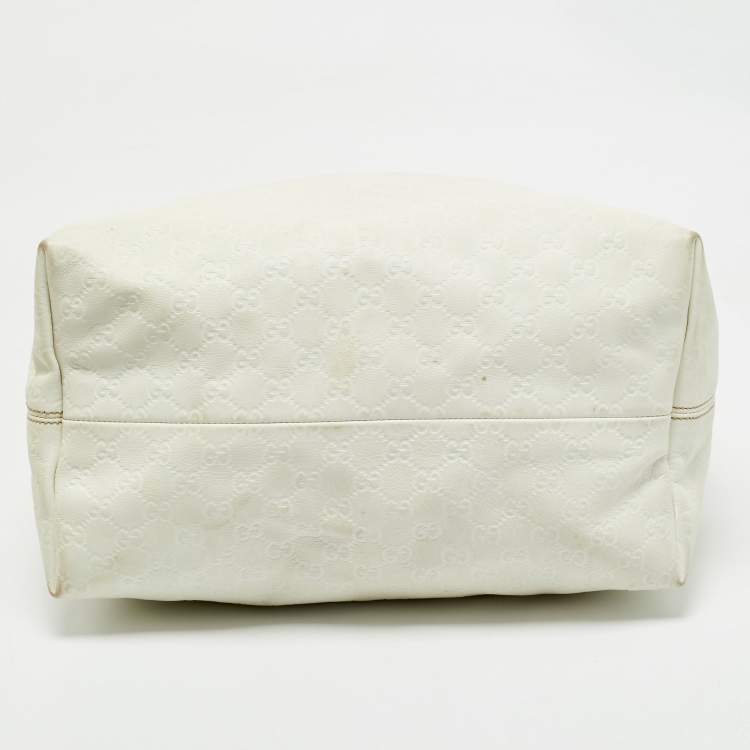 Pre Owned Gucci White Guccissima Leather Large Icon Bit Hobo 