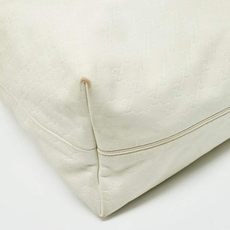 Pre Owned Gucci White Guccissima Leather Large Icon Bit Hobo 
