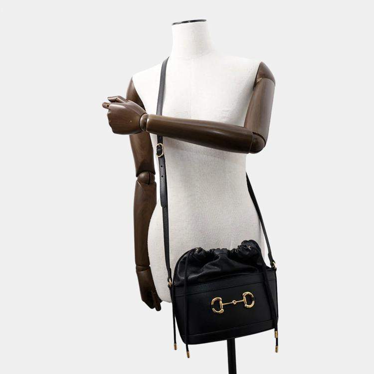 Pre Owned Gucci Horsebit 1955 Black Leather Bucket Bag