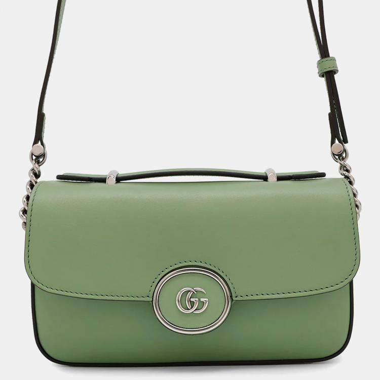 Pre Owned Gucci Petite GG Mini Green Leather Shoulder Bag