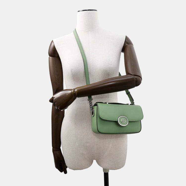 Pre Owned Gucci Petite GG Mini Green Leather Shoulder Bag